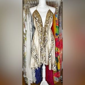 Gold & Cream Tone Animal Print Halter Neck Dress. One Size Fits All